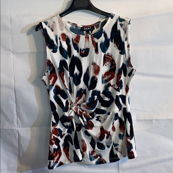 DKNYC Tops - Print Sleeveless Side Knot Top